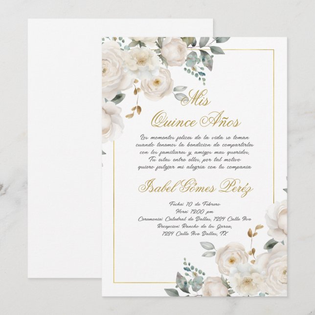 Invitación a Quinceanera en español (Anverso / Reverso)