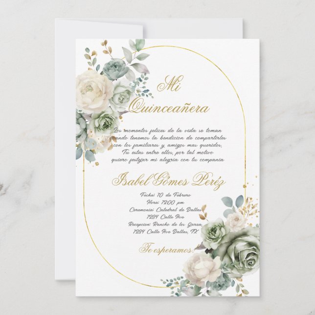 Invitación a Quinceanera en español (Anverso)