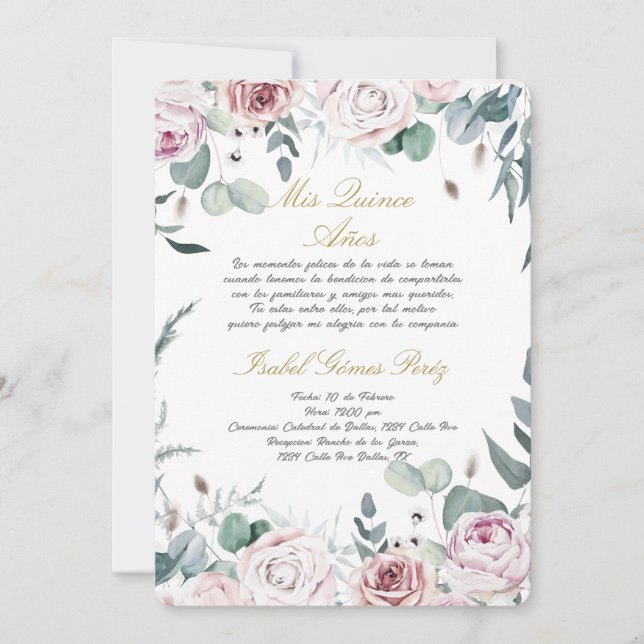 Invitación a Quinceanera en español (Anverso)