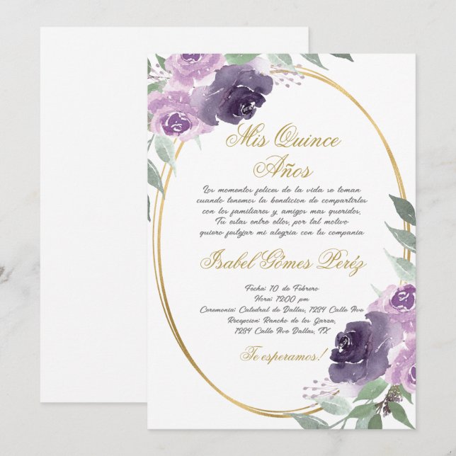 Invitación a Quinceanera en español (Anverso / Reverso)