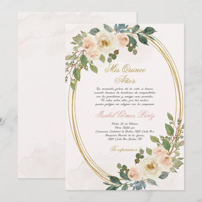 Invitación a Quinceanera en español (Anverso / Reverso)