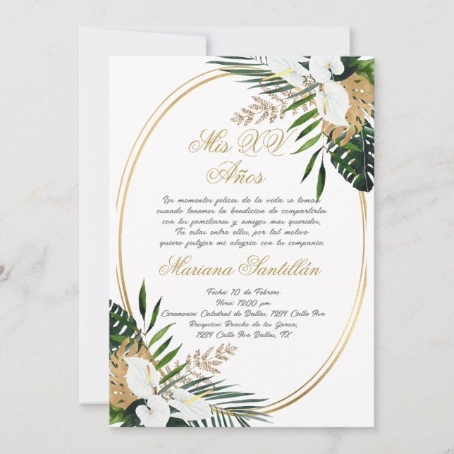 Invitación a Quinceanera en español (Anverso)