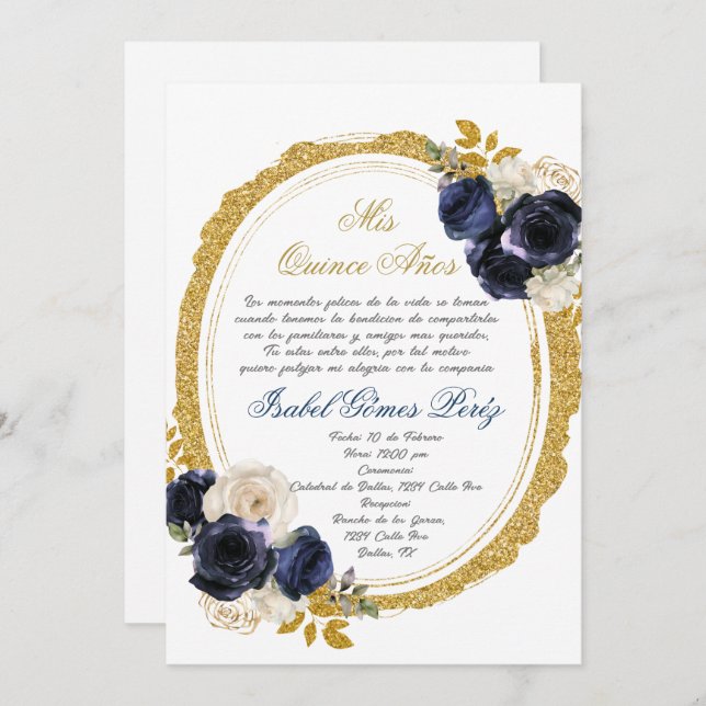 Invitación a Quinceanera en español (Anverso / Reverso)