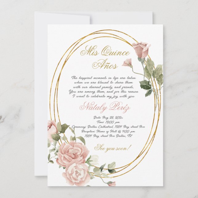 Invitación a Quinceanera en inglés (Anverso)