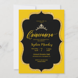 Invitación a Quinceanera en negro y oro