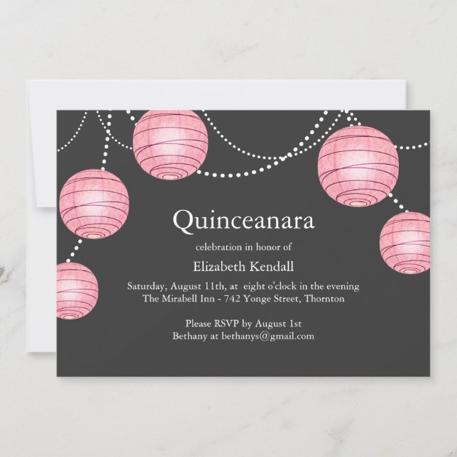 Invitación a Quinceañera Fiesta gris y rosa (Anverso)