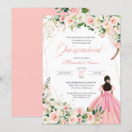 Invitación a Quinceanera floral blanca y rosa de R