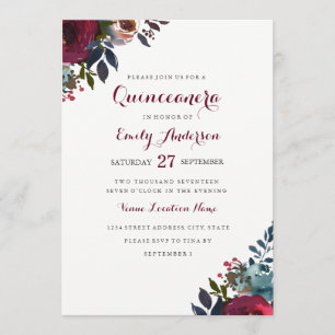 Invitación a Quinceanera floral de color de agua d