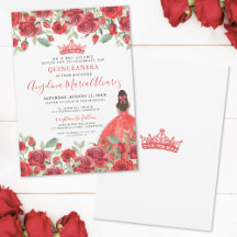 Invitación a Quinceanera floral de rosas rojas roj