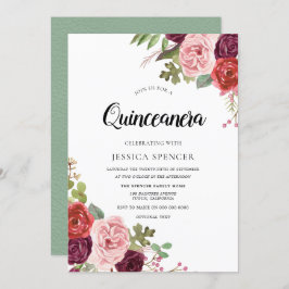 Invitación a Quinceanera floral de Rubor en blanco