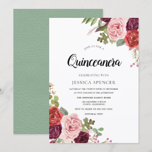 Invitación a Quinceanera floral de Rubor en blanco
