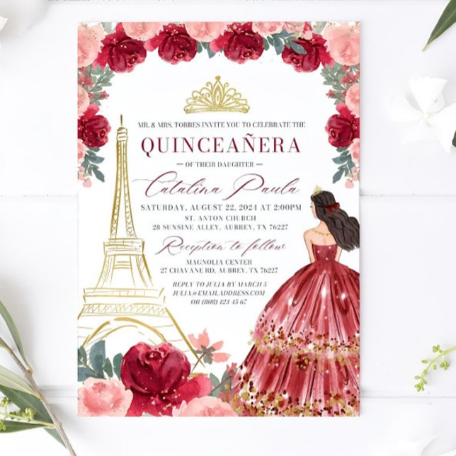 Invitación a Quinceanera floral de Rubor en Borgoñ (Subido por el creador)