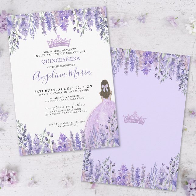 Invitación a Quinceanera floral morada acuarela (Watercolor Floral Purple Quinceanera Invitation)