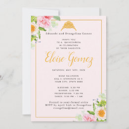 Invitación a Quinceanera floral rosa claro