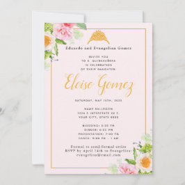 Invitación a Quinceanera floral rosa claro