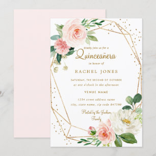 Invitación a Quinceanera Geométrica Floral Gold de