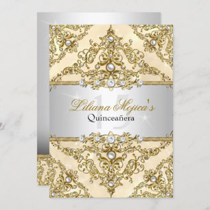 Invitación a Quinceanera Pearl Damask Gold