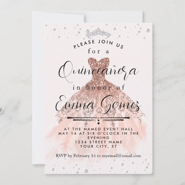 Invitación a Quinceanera por el polvo de brillante (Anverso)