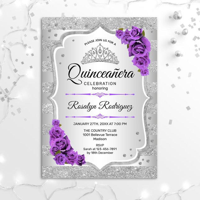 Invitación a Quinceanera Púrpura Plata (Subido por el creador)
