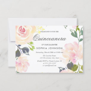 Invitación a Quinceanera Rosa Botánica