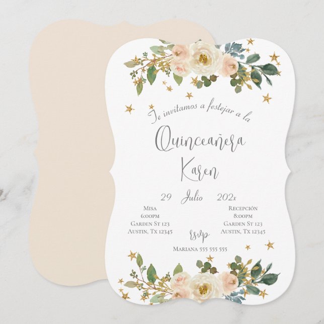 Invitación a Quinceanera Rosa de Rubor (Anverso / Reverso)