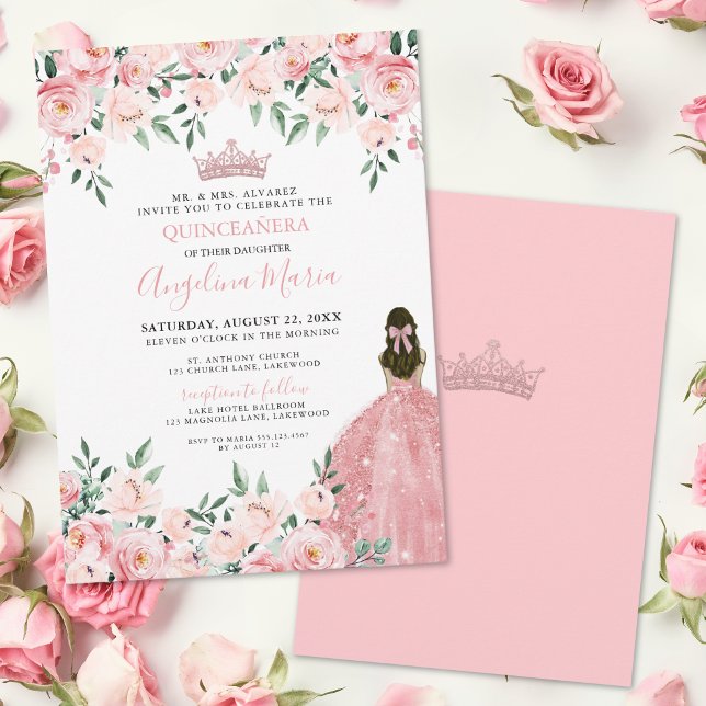 Invitación a Quinceanera Rosa de Rubor (Blush Pink Quinceanera Invitation)