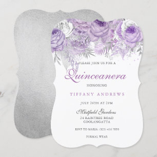Invitación a Quinceanera, Rosa púrpura plateado
