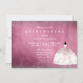 Invitación a Quinceanera Rosa Rosa de Plata Borgoñ