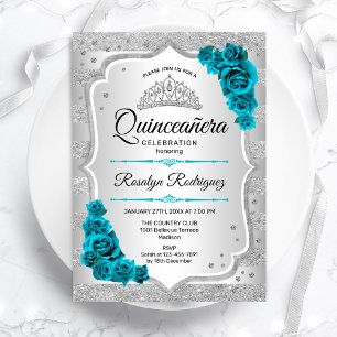 Invitación a Quinceanera Verde azulada plateada