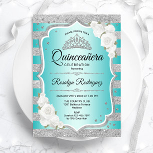 Invitación a Quinceanera Verde azulada plateada el