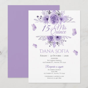 Invitación a Quincenera de Floral Púrpura Español