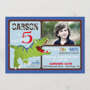 Invitación a quinto cumpleaños de Green T-Rex Dino
