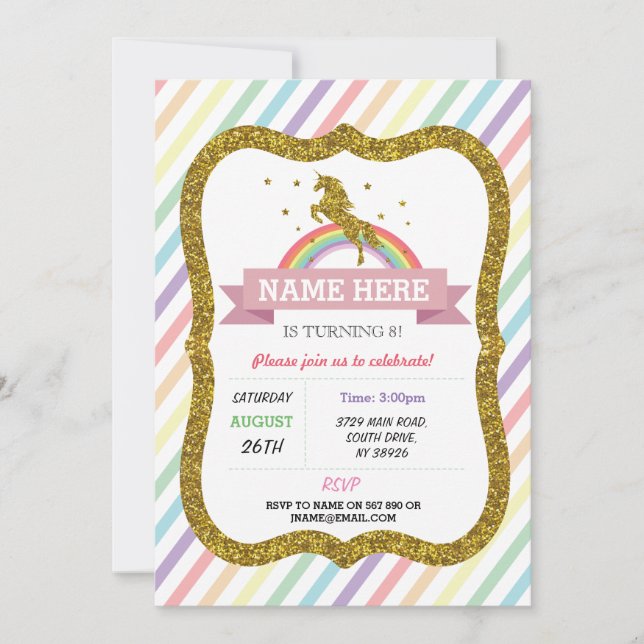 Invitación a Rainbow, Purpurina de la fiesta de cu (Anverso)