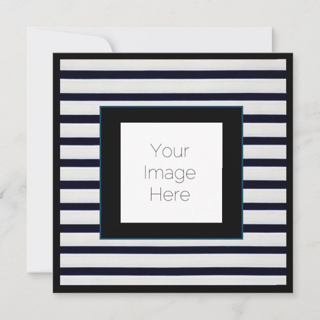 Invitación a rayas con foto y texto personalizado (Anverso)