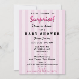 Invitación a rayas rosas Baby Shower de sorpresa