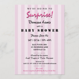 Invitación a rayas rosas Baby Shower de sorpresa