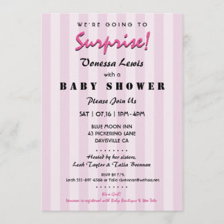 Invitación a rayas rosas Baby Shower de sorpresa