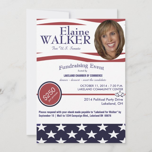 Invitación a recaudar fondos políticos con foto (Anverso)