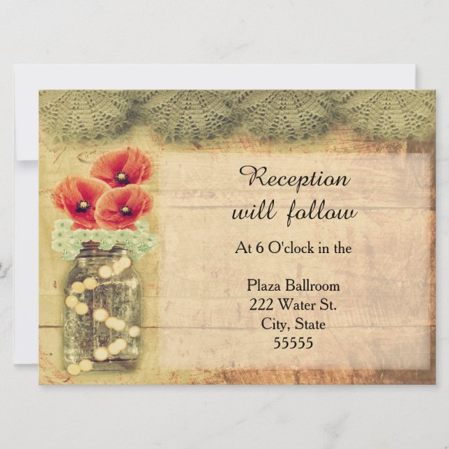 Invitación a recepción de amapola de Mason Jar (Anverso)