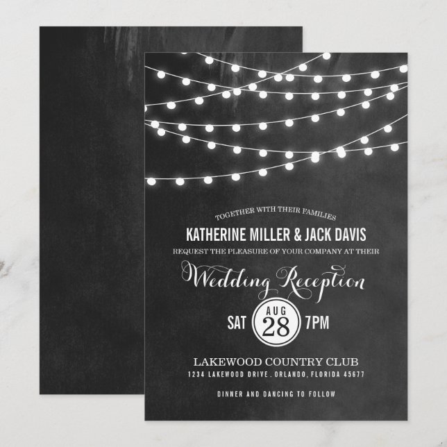 Invitación a recepción de bodas de carbón vegetal (Anverso / Reverso)