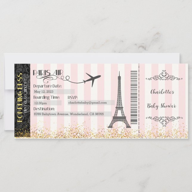 Invitación a recibir tarjetas de embarque en París (Anverso)