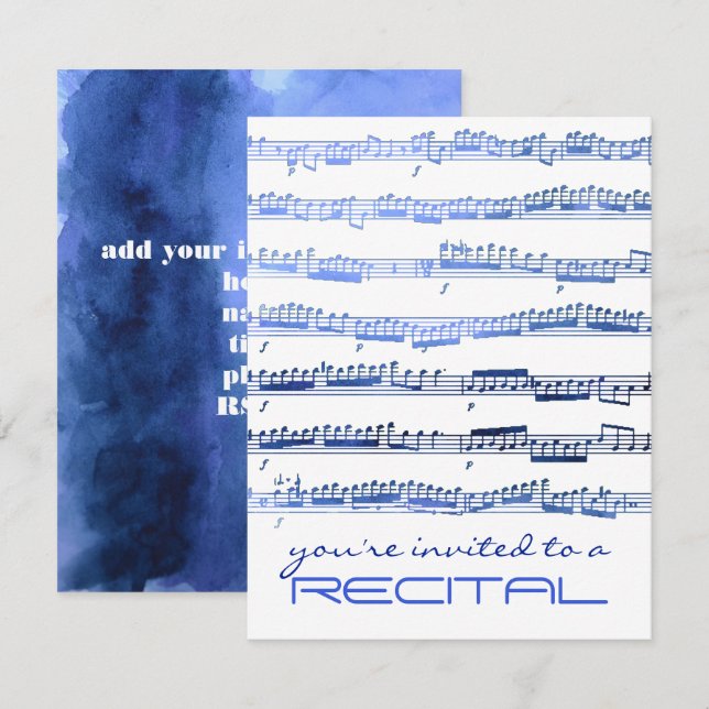 invitación a recitar música de notas azul de agua (Anverso / Reverso)