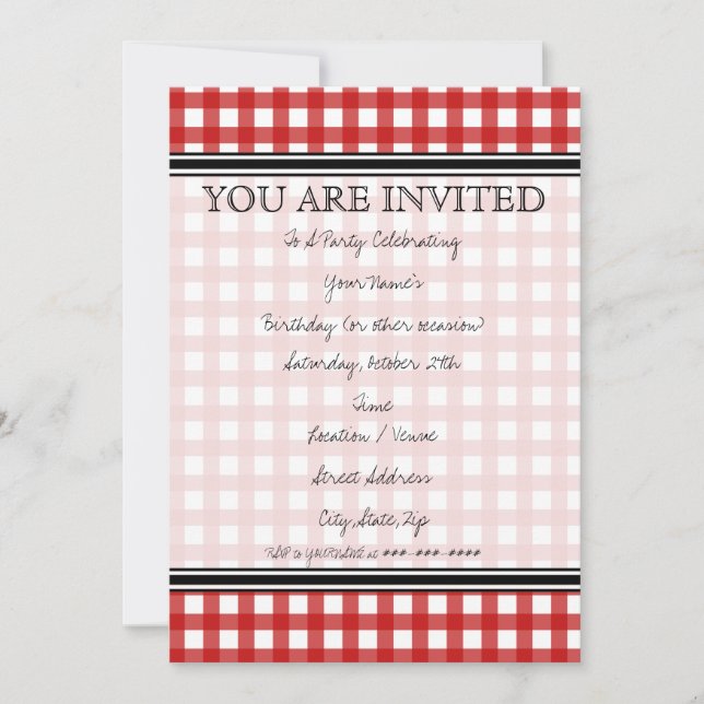 Invitación a Red Gingham (Anverso)