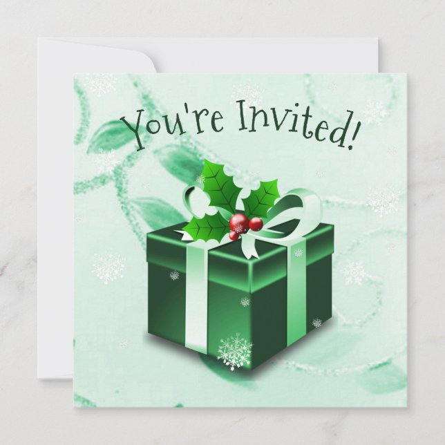 Invitación a regalo de Navidades verdes (Anverso)