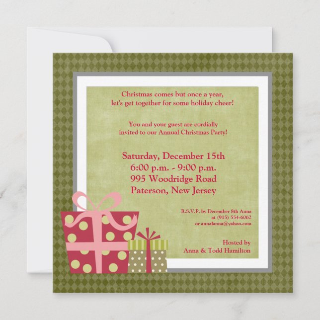 Invitación a regalos para Navidades 5x5 (Anverso)