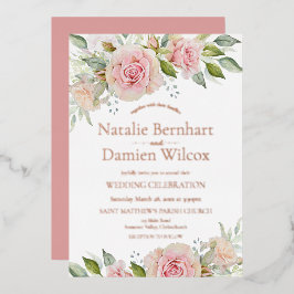 Invitación a Relieve metalizado Boda floral rosa y