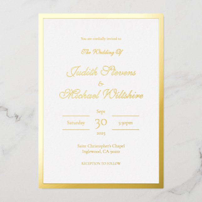 Invitación a Relieve metalizado de Boda blanco sim (Anverso)