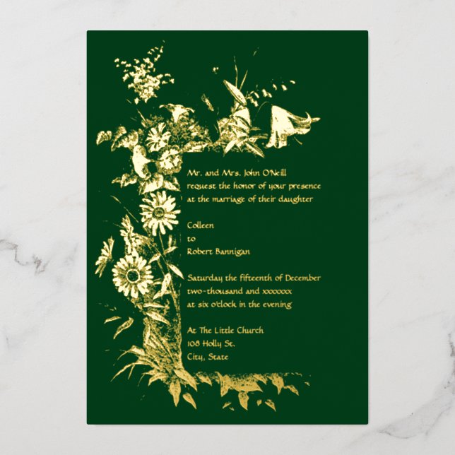 Invitación a Relieve metalizado de Boda de borde d (Anverso)