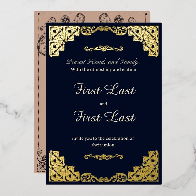 Invitación a Relieve metalizado de Boda de realeza (Anverso/Reverso)