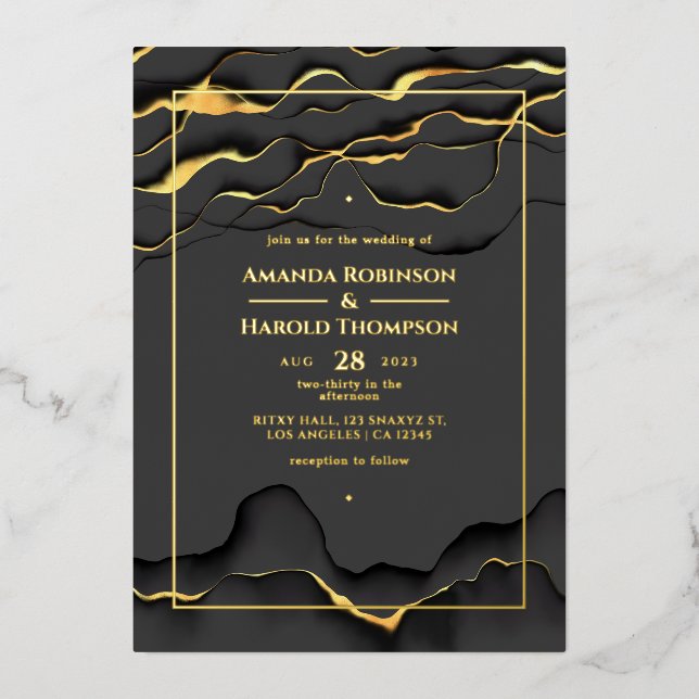 Invitación a Relieve metalizado de Boda de tinta n (Anverso)